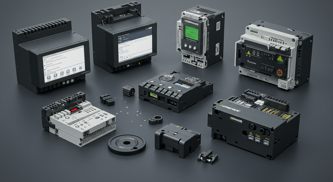Various industrial control modules laid out for service