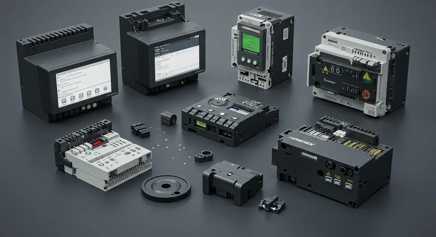 Various industrial control modules laid out for service